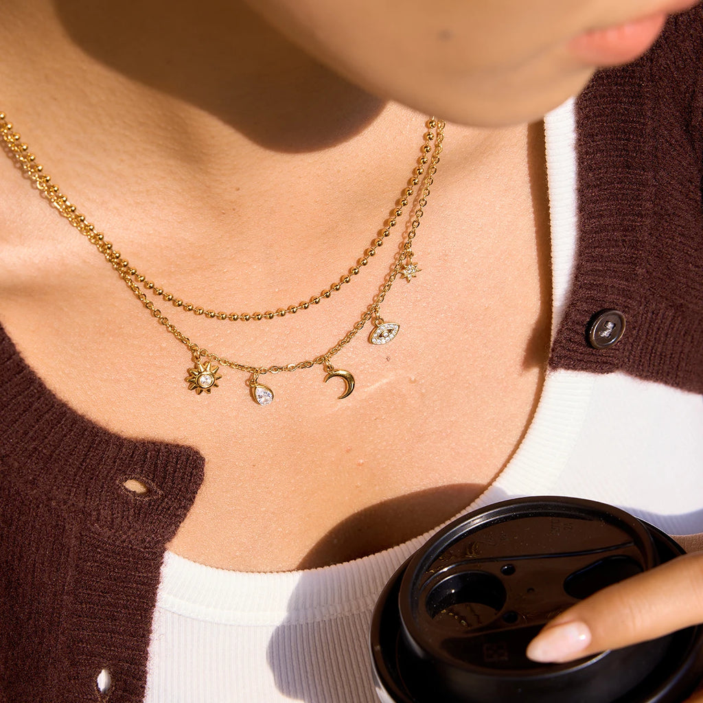 Water Drop Sun Star Evil Eye Pendant Necklace