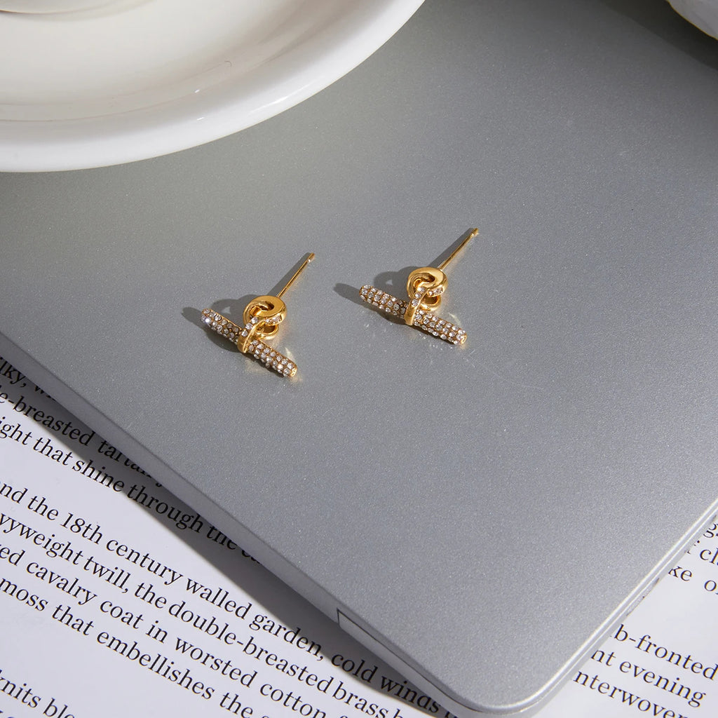 Full Crystal T Bar Drop Earrings