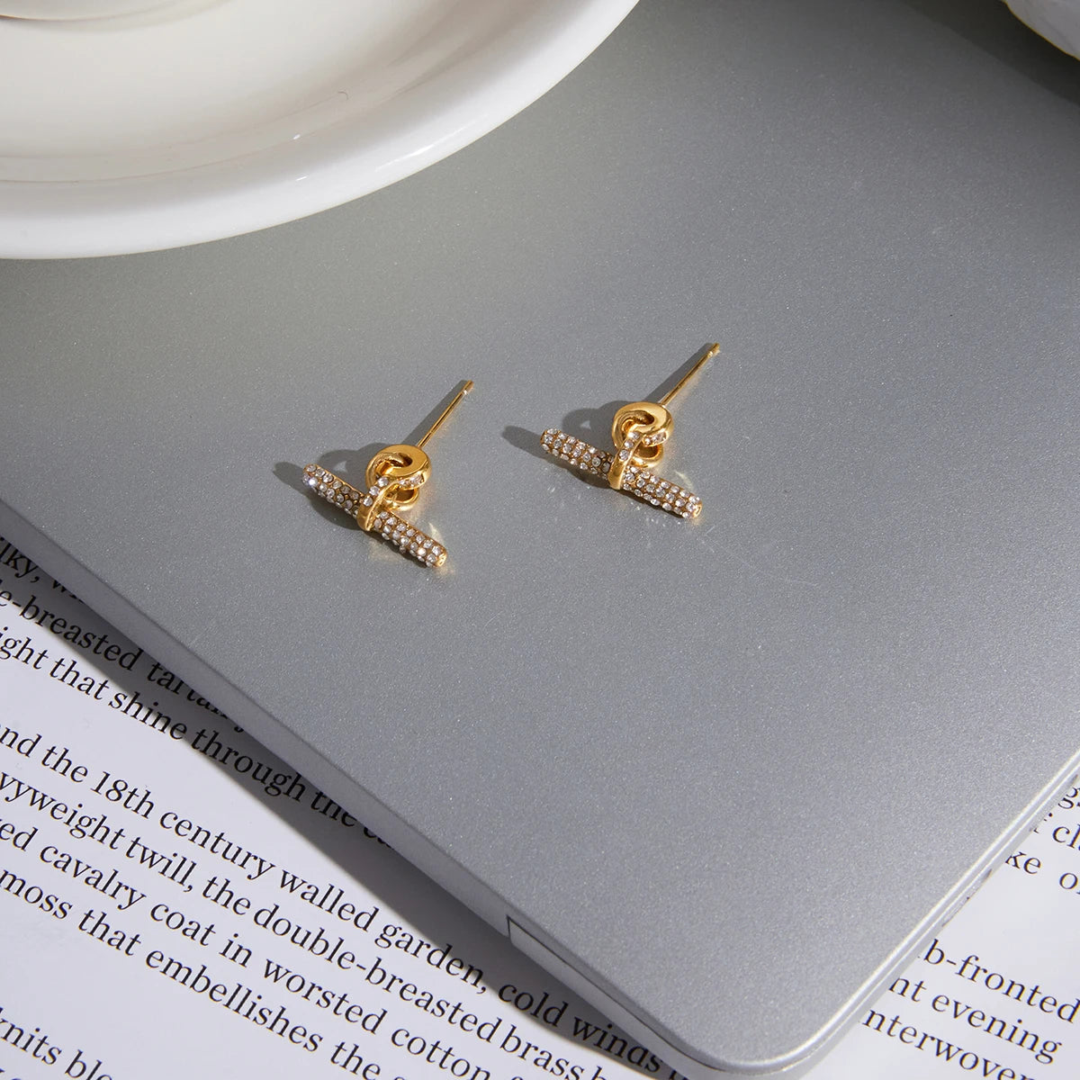 Full Crystal T Bar Drop Earrings