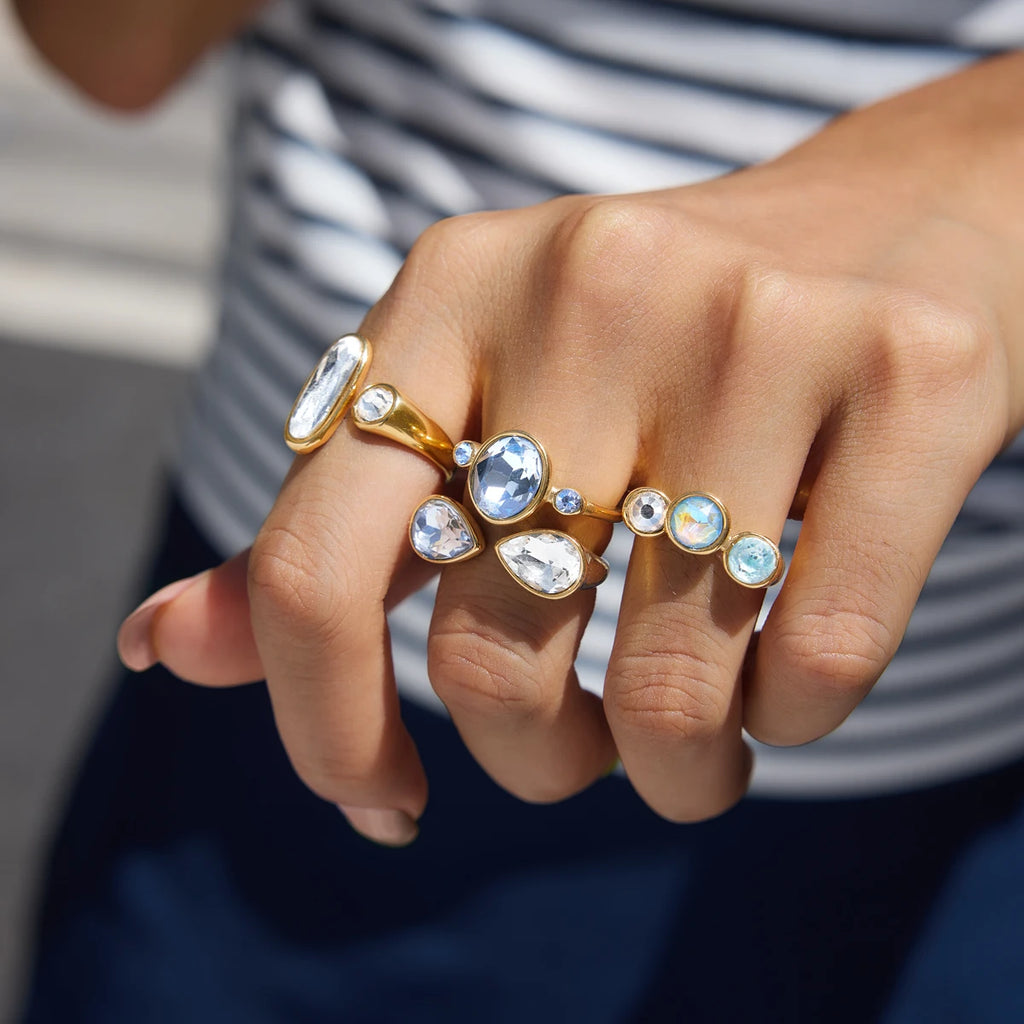 Sweet White Blue Glass Geometric Open Rings
