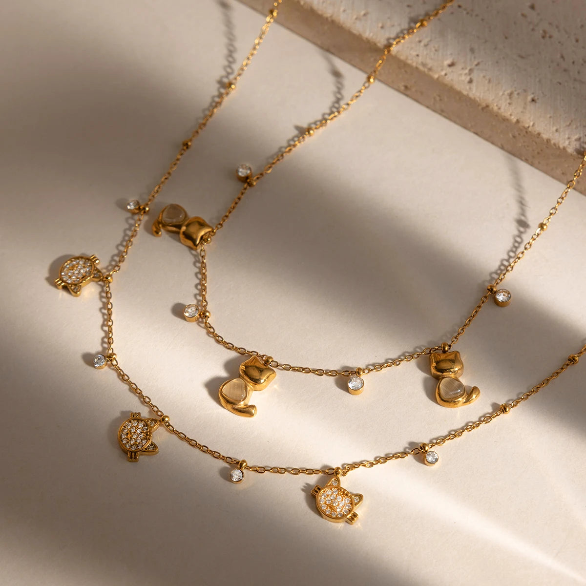 Delicate Crystal Dog Cat Pendant Necklace