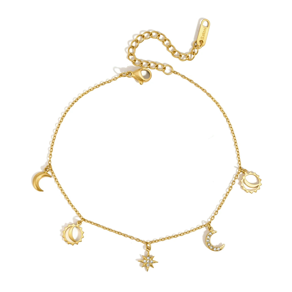 Classic Moon Star Sun Charm Anklet