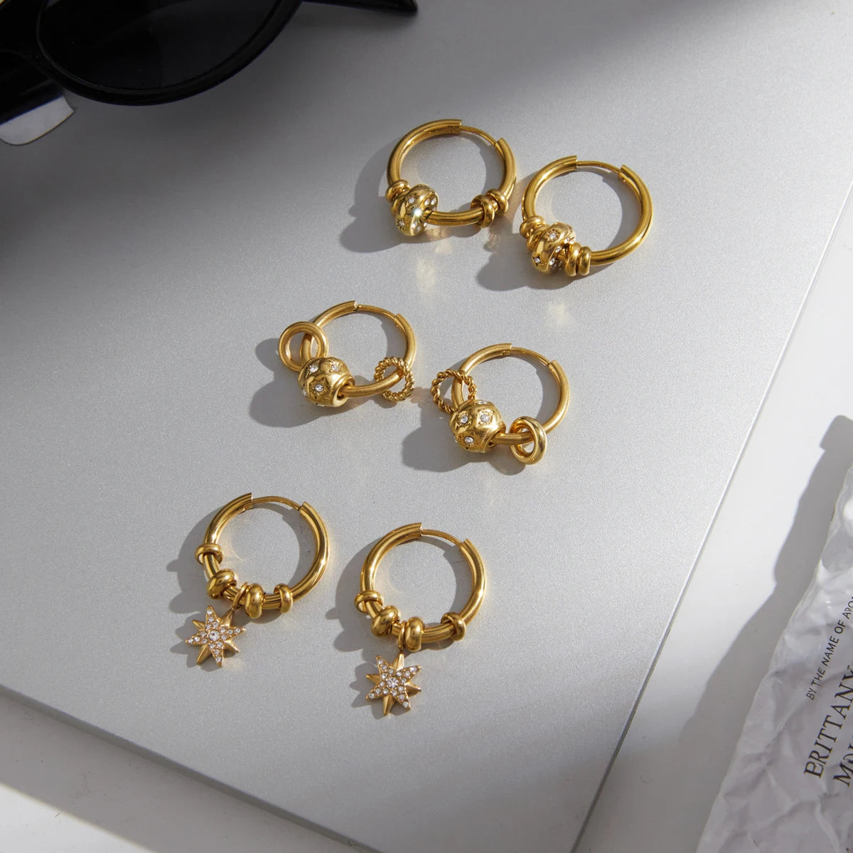 Zircon Round Star Hoops Earrings