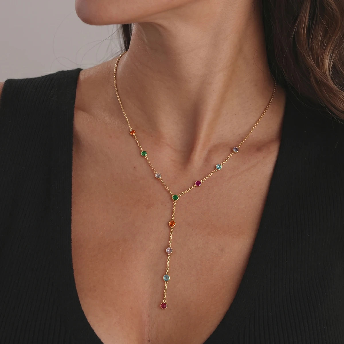 Sweet Y Shape Chain Colorful Zircon Necklace