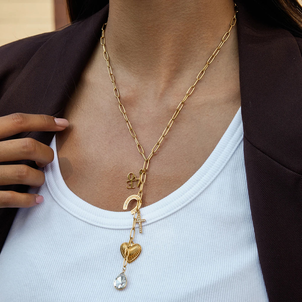 White Zirconia Cross Pendant Y-Shaped Chain Necklace
