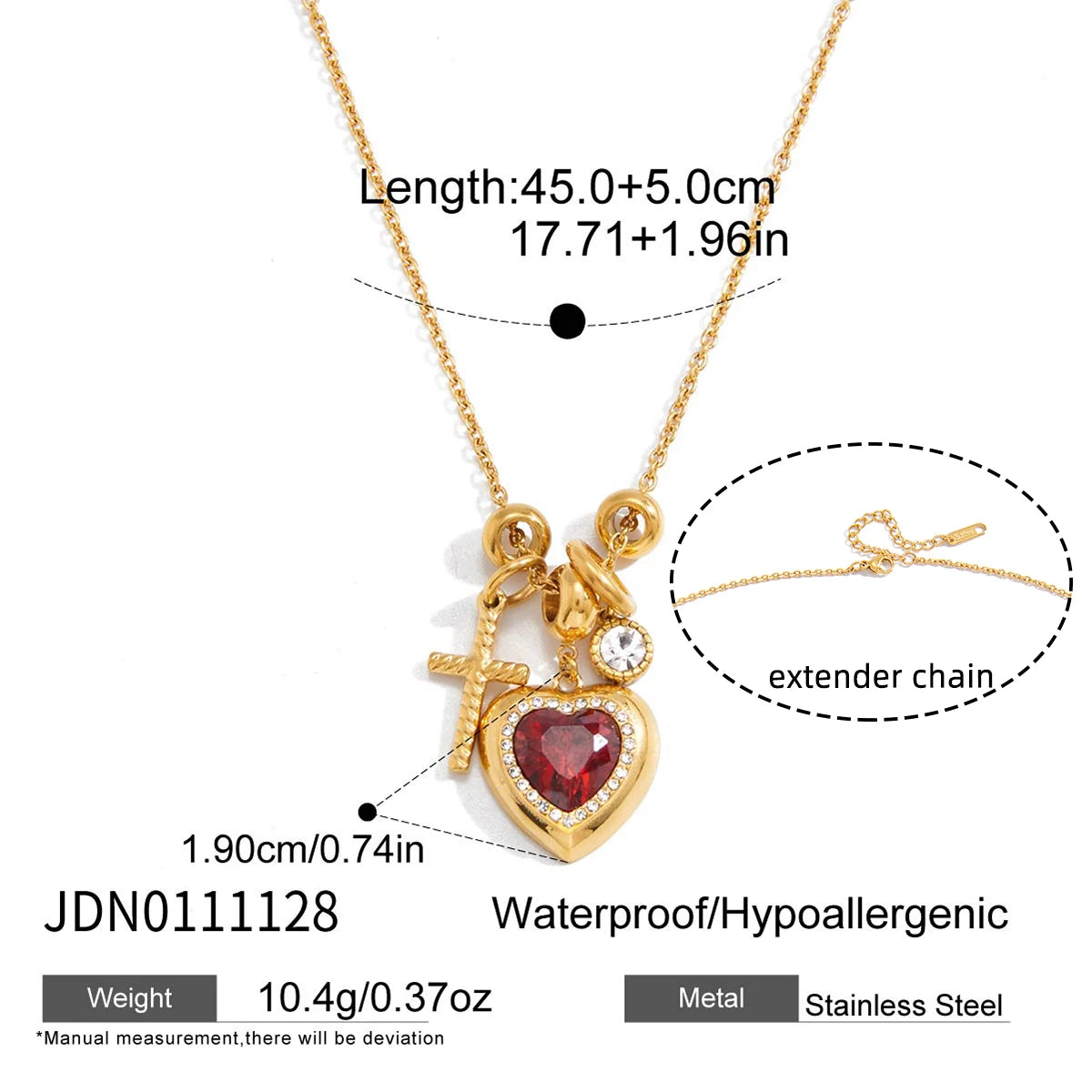 Romantic Red Zircon Heart Pendant Necklace