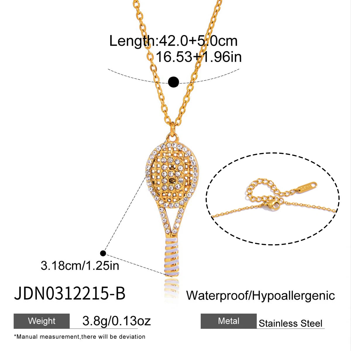 Zircon Letter Tennis Racket Pendant Necklace