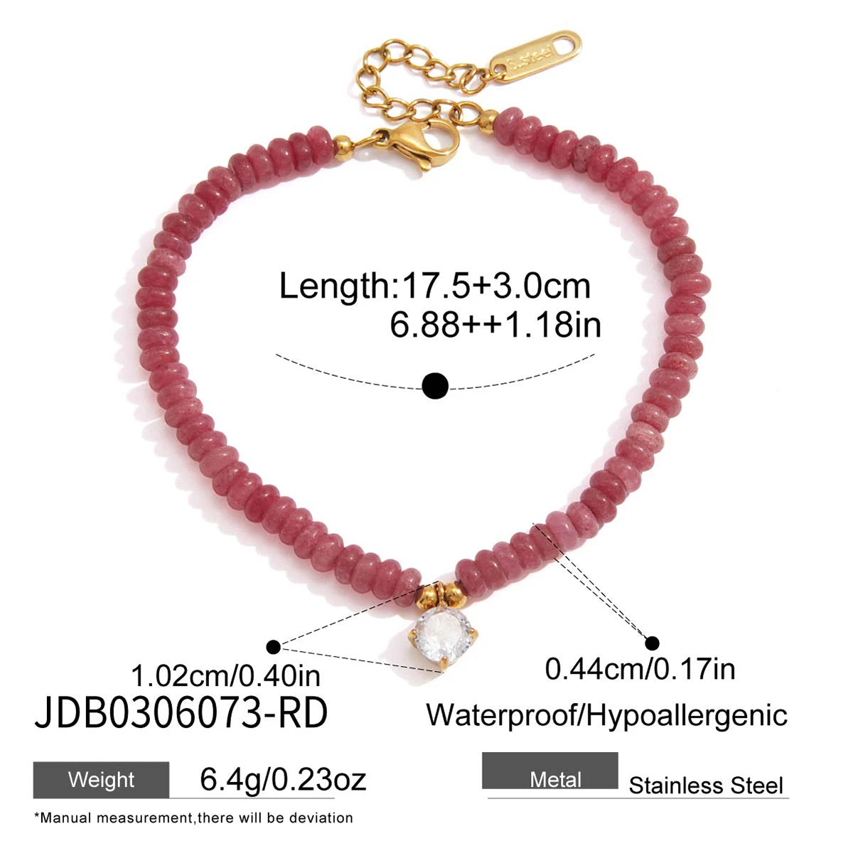 Chic Colored Natural Stone Zircon Pendant Bracelet