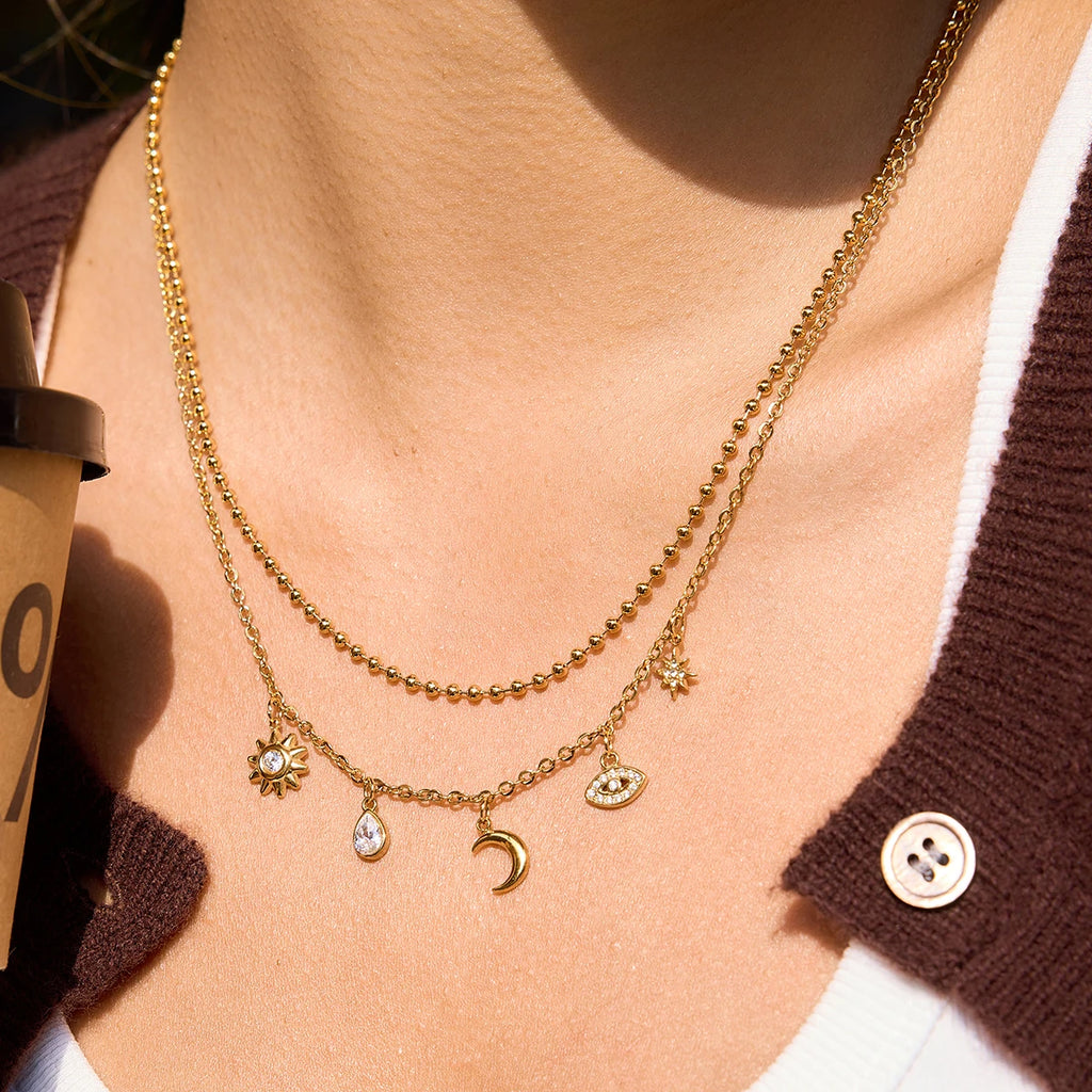 Water Drop Sun Star Evil Eye Pendant Necklace