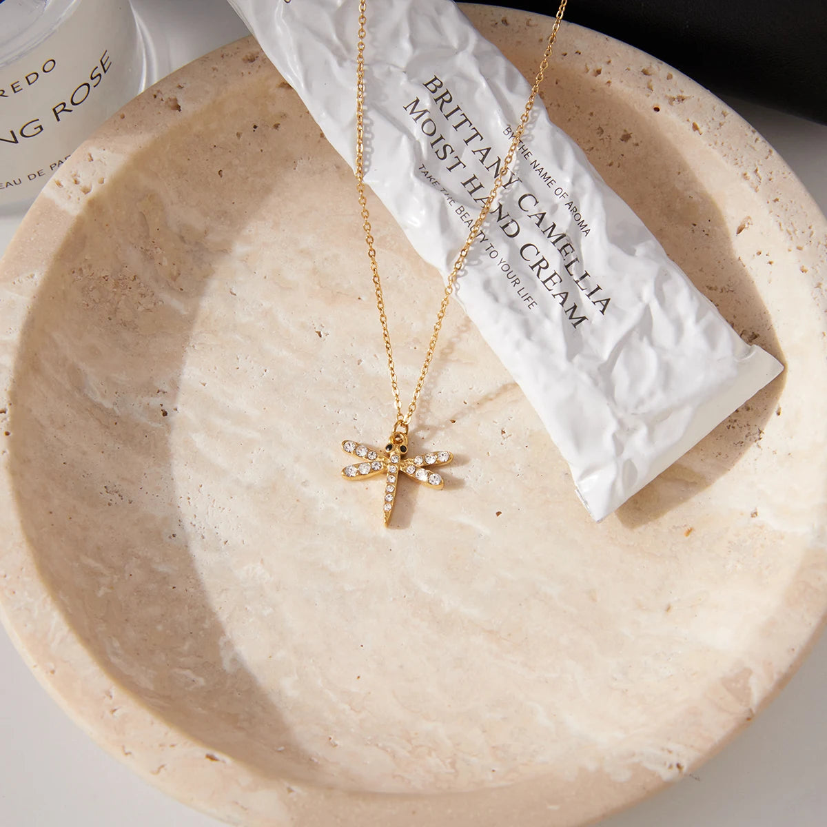 Delicate Crystal Dragonfly Pendant Necklace