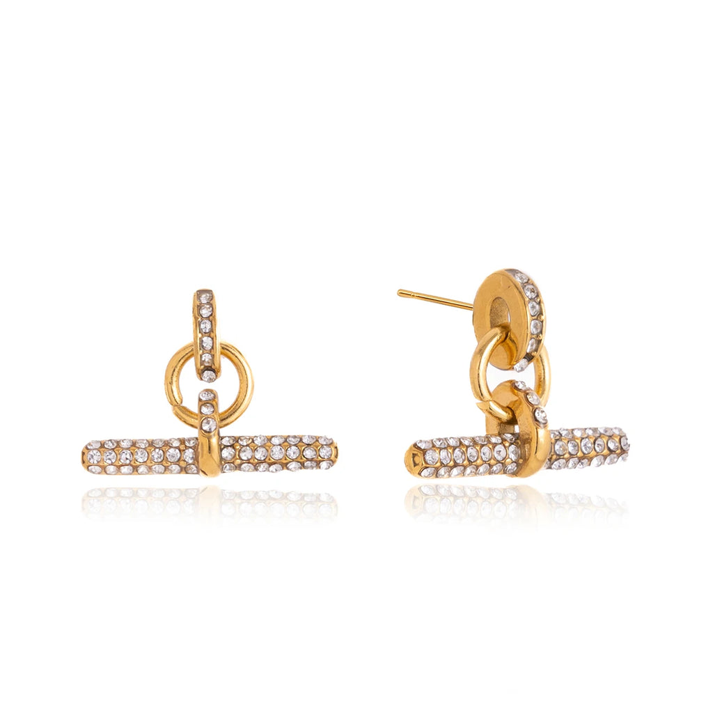 Full Crystal T Bar Drop Earrings