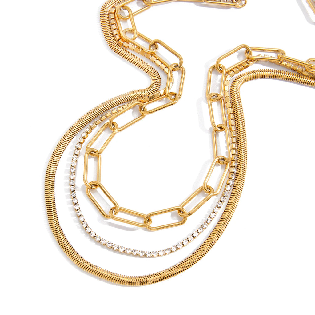 Minimalist Tennis Link Paperclip Snake Chain Necklace