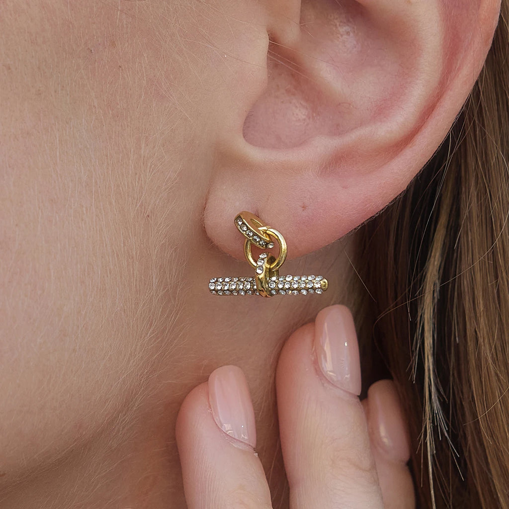 Full Crystal T Bar Drop Earrings
