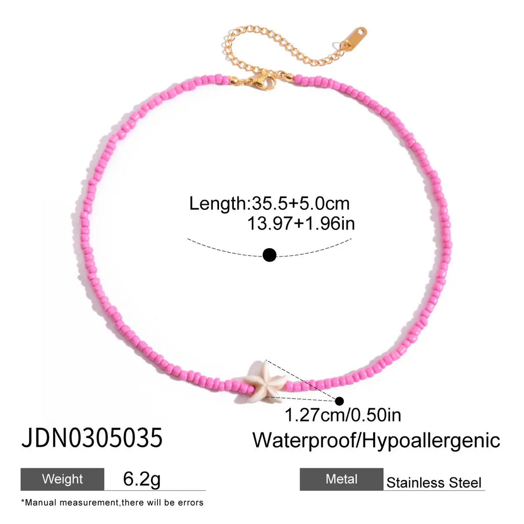 Bohemian Minimalist Geometric Starfish Pink Beads Necklace