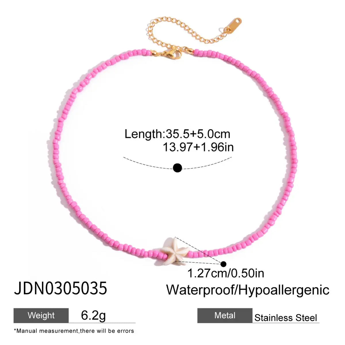 Bohemian Minimalist Geometric Starfish Pink Beads Necklace
