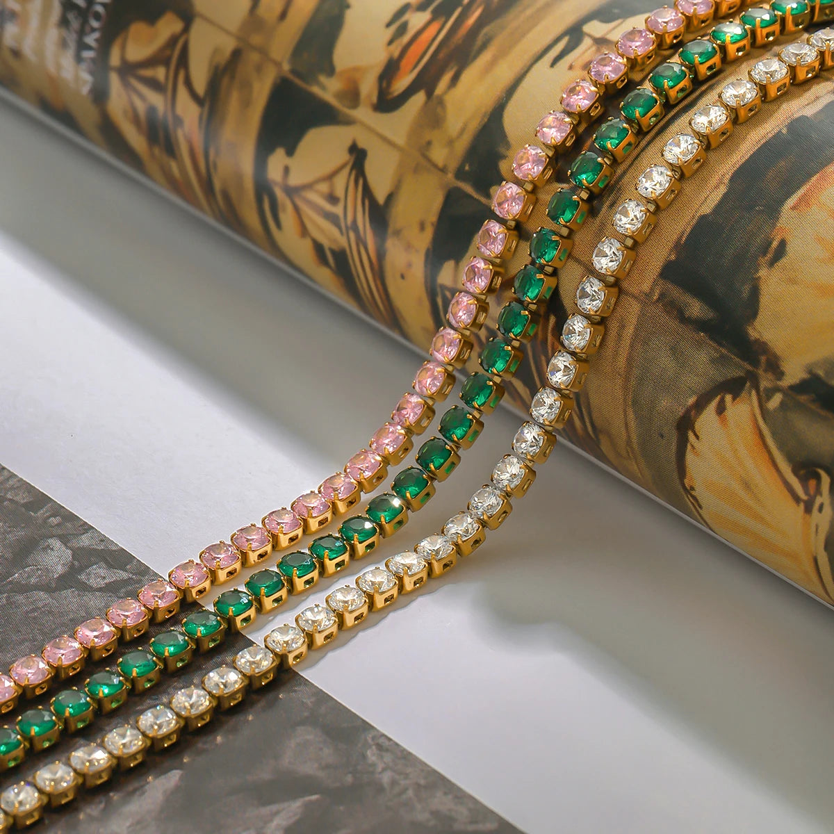 Geometric Rhinestone Tennis Chain Bracelet