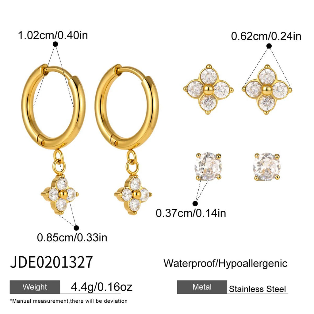 3 Pairs/Set Delicate Zircon Earrings