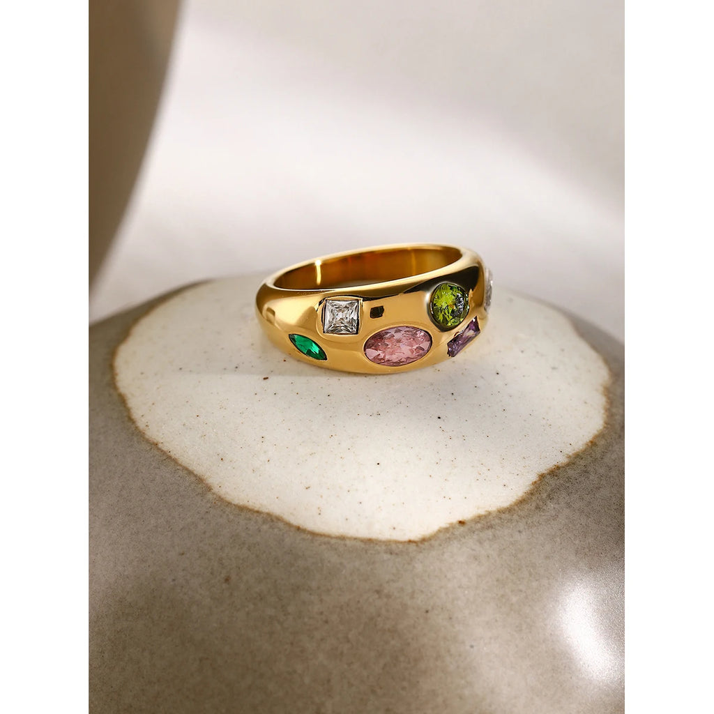 Color Cubic Zirconia Diamonds Stainless Steel Rings