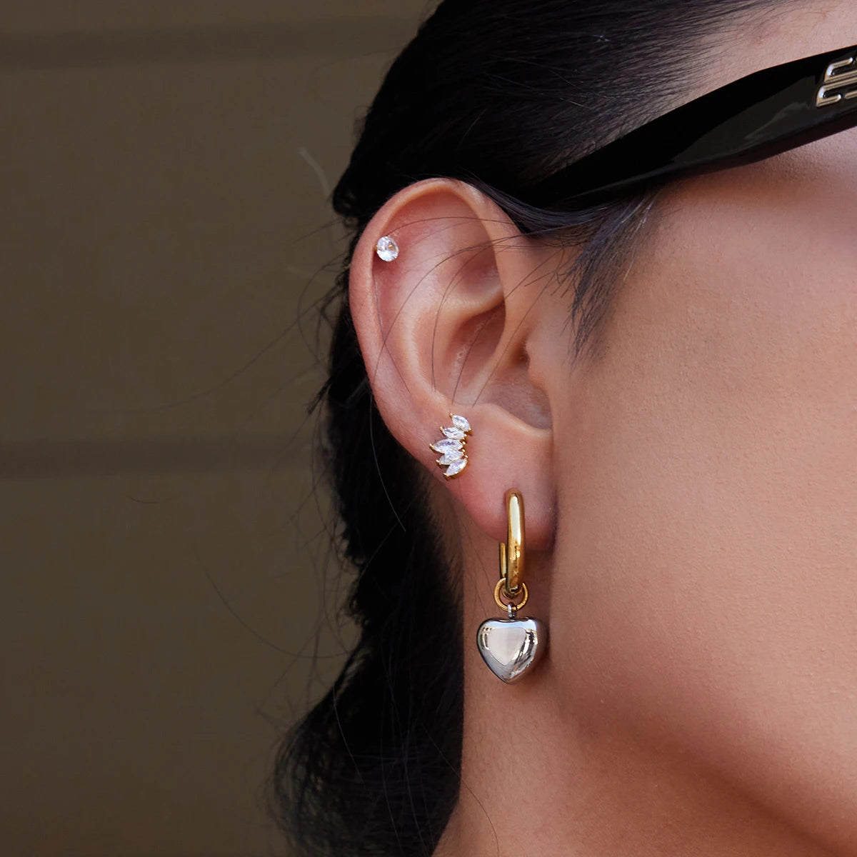 Gold Silver Stainless Heart Dangle Earrings