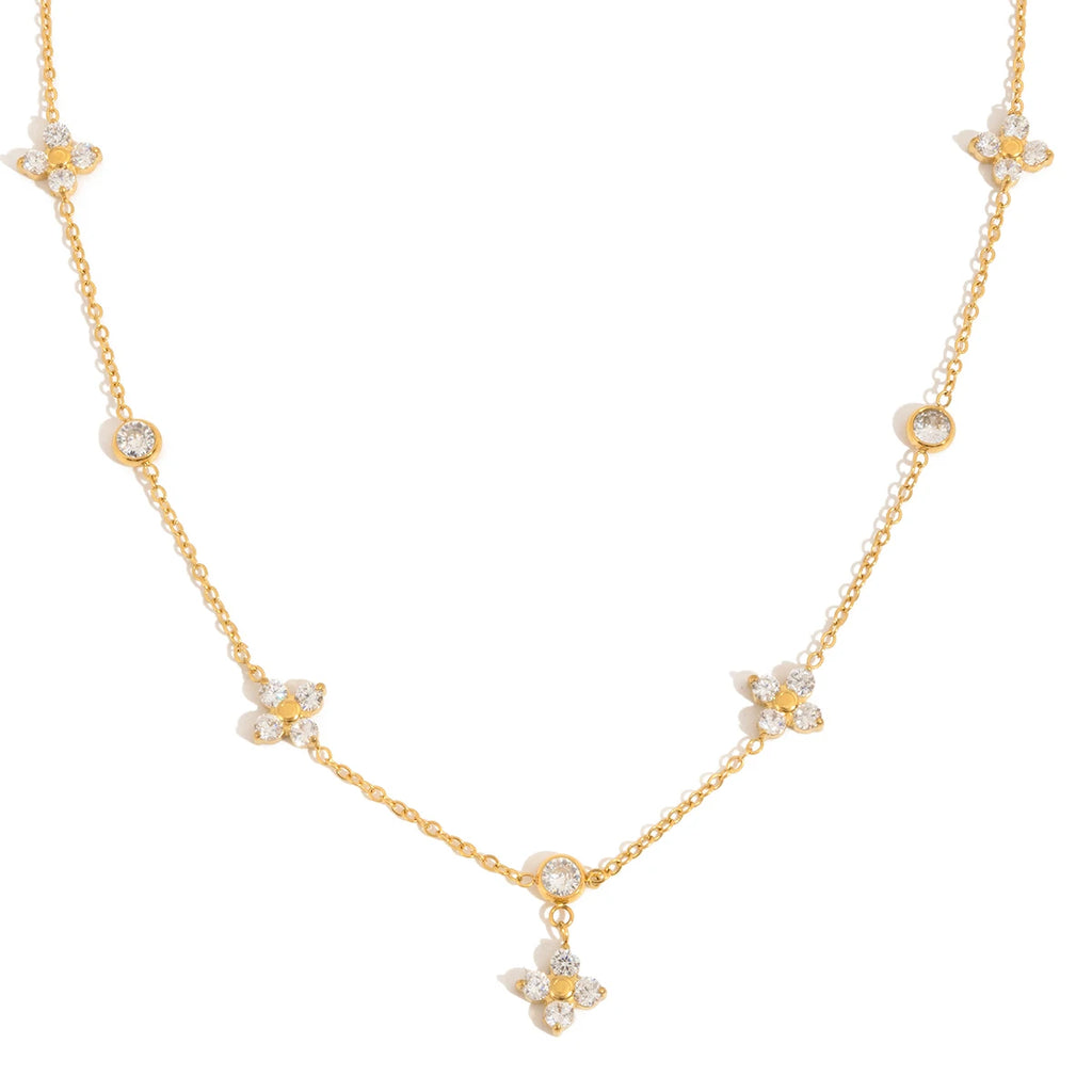 Delicate Zircon Flower Pendant Necklace