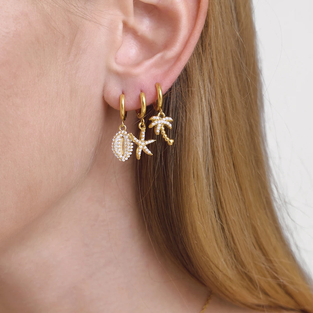 Delicate Crystal Starfish Shell Fish Drop Earrings