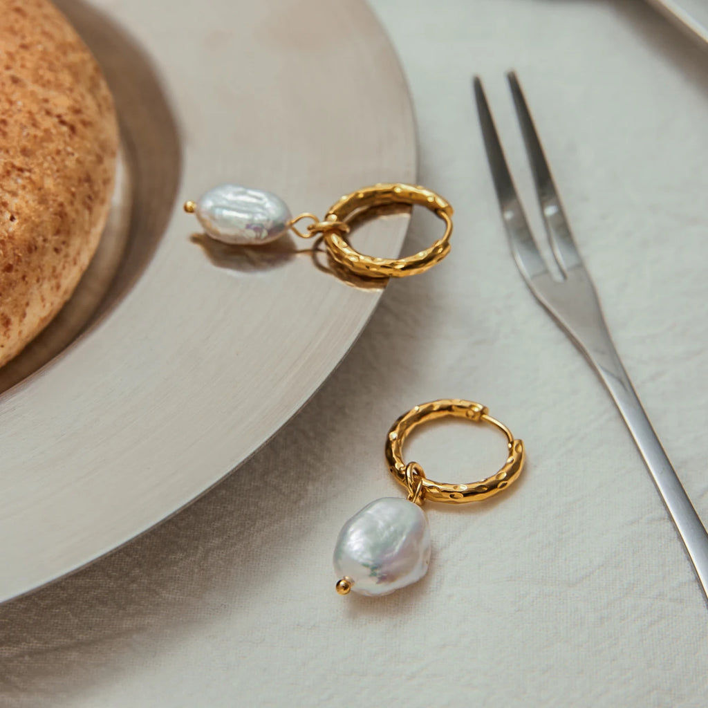 Freshwater Pearl Drop Hoop Earrings