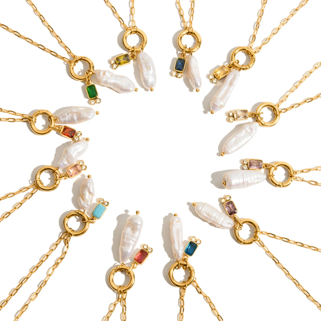 Natural Pearls And Color Zirconia Pendant Necklace