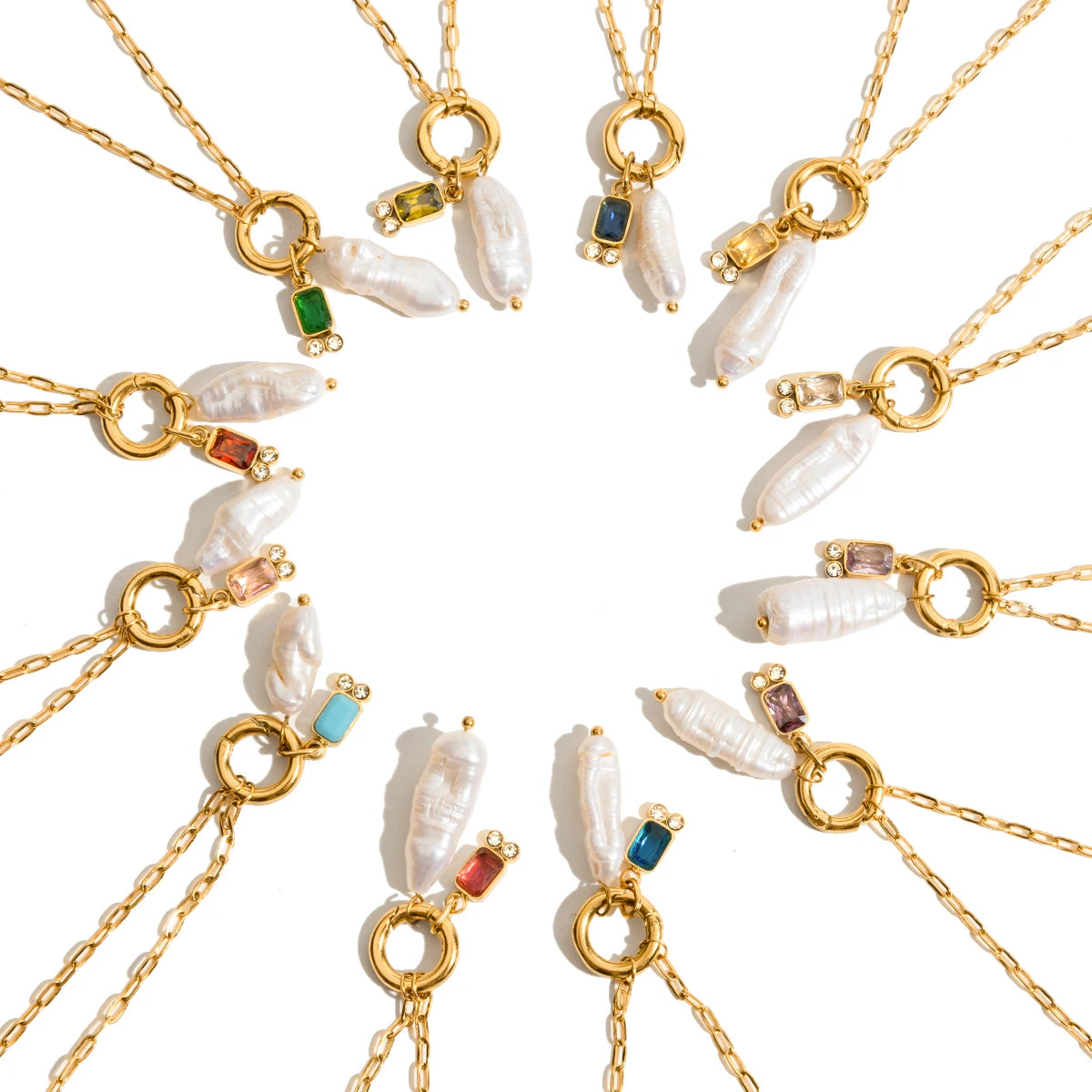 Natural Pearls And Color Zirconia Pendant Necklace
