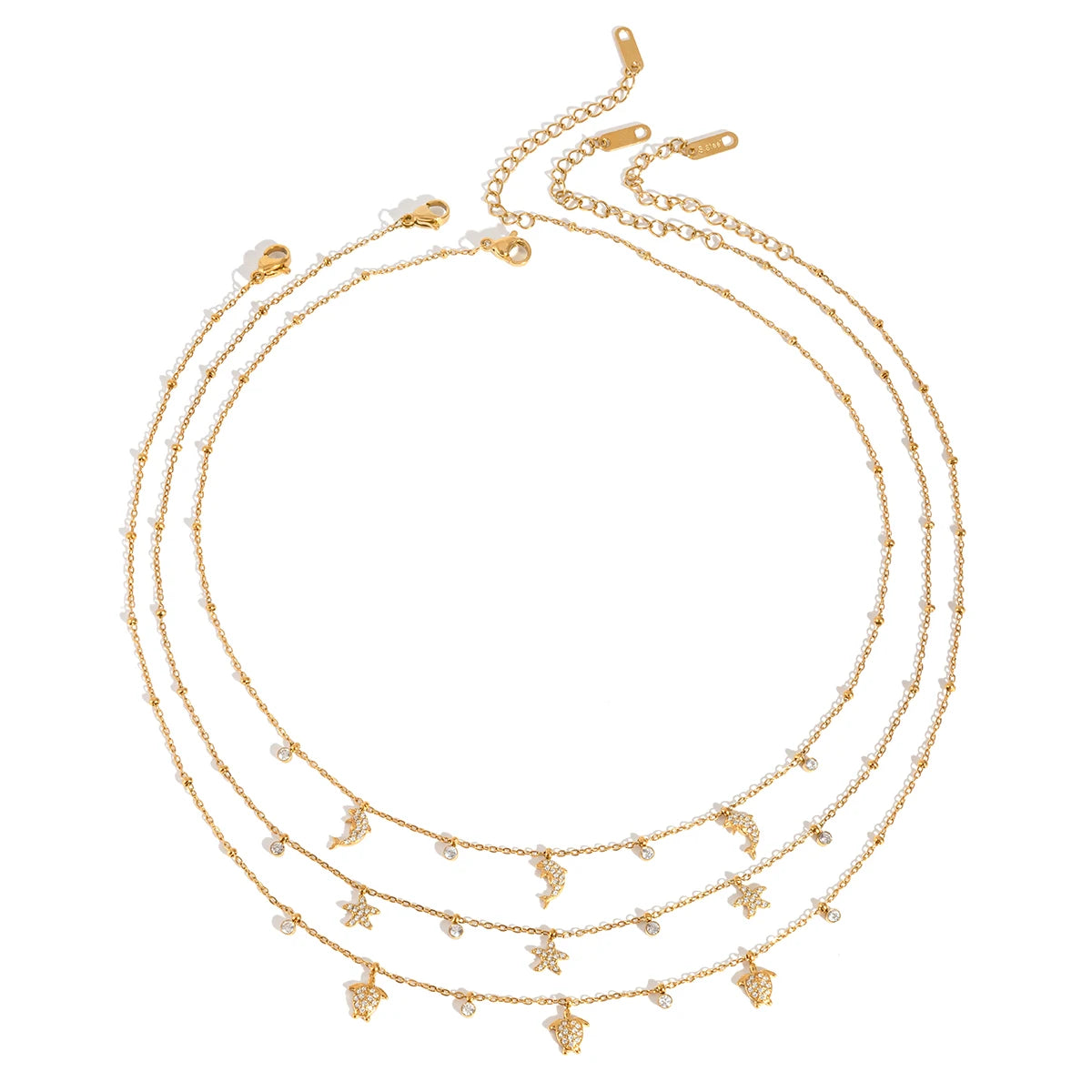 Delicate Crystal Starfish Turtle Dolphin Pendant Necklace