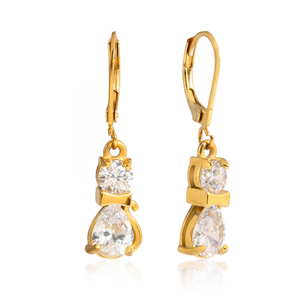 Cute Zircon Cat Drop Earrings