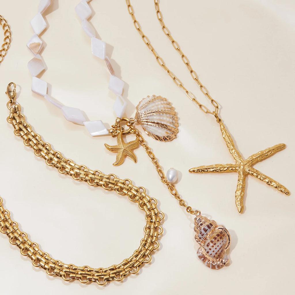 Summer Ocean Style Natural Pearls Starfish Pendant Necklace
