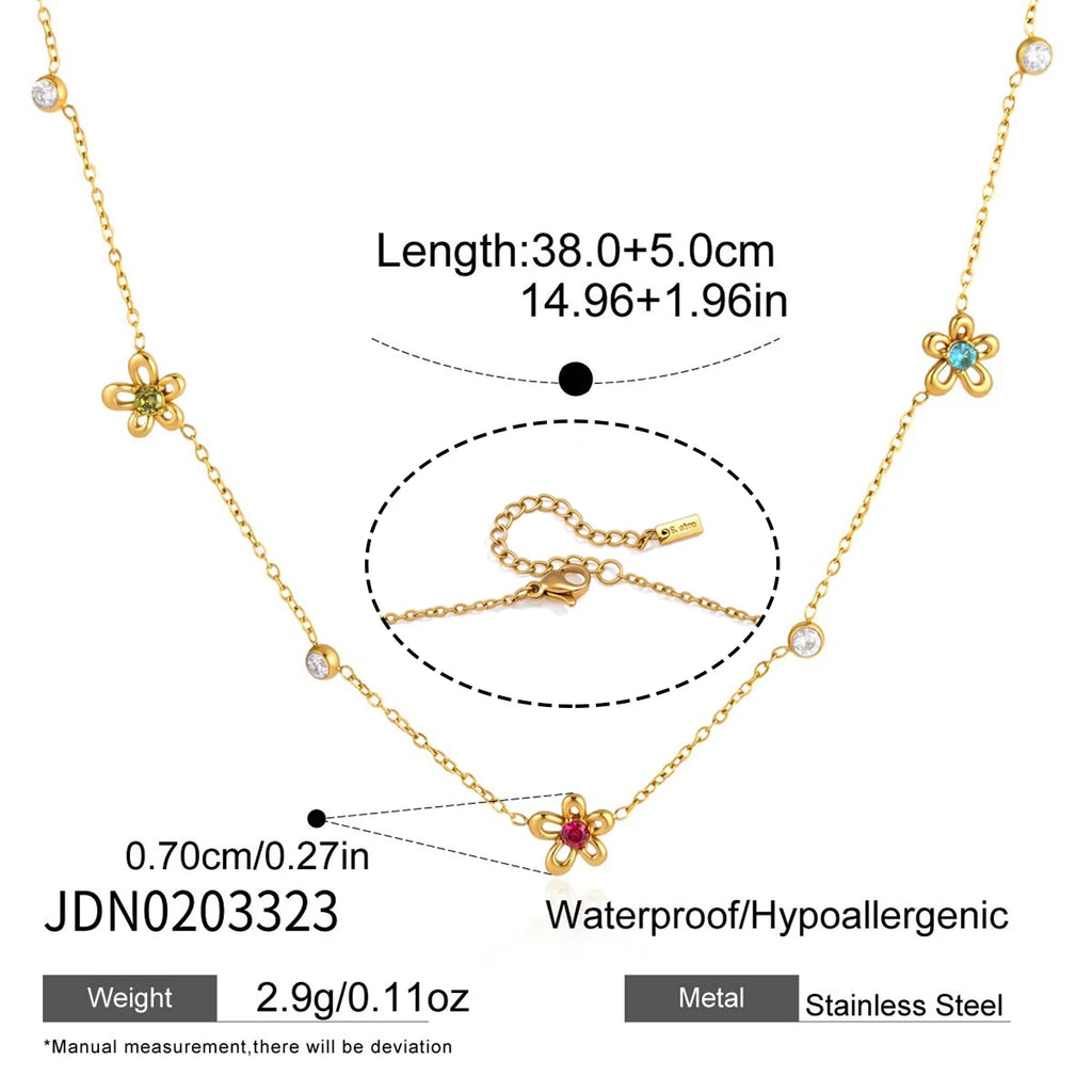 Colorful Zircon Flower Bracelet And Necklace Set