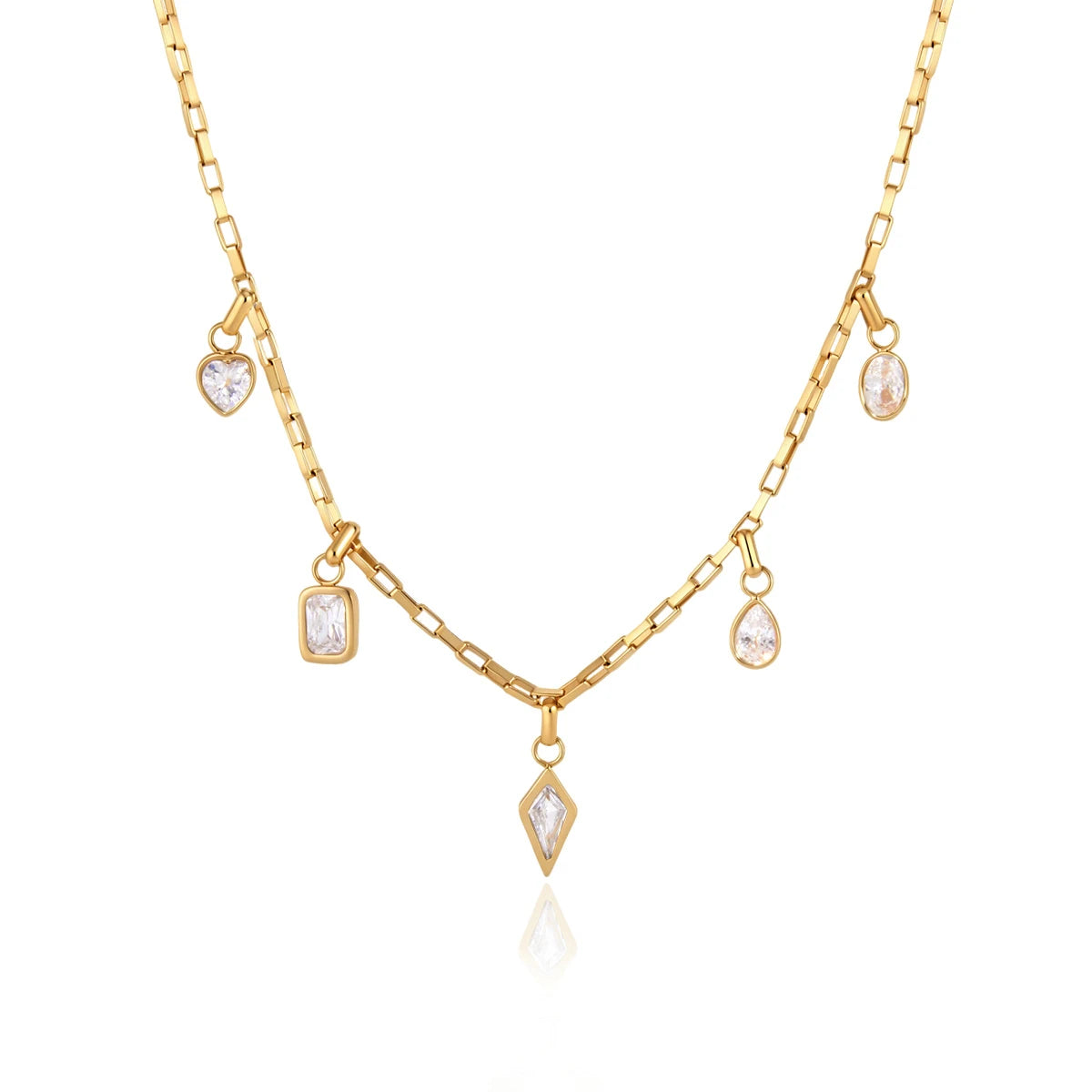 Geometric Heart Zircon Pendant Necklace