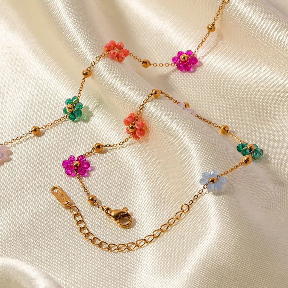 Colorful Floral Chain Bracelet Necklace Set