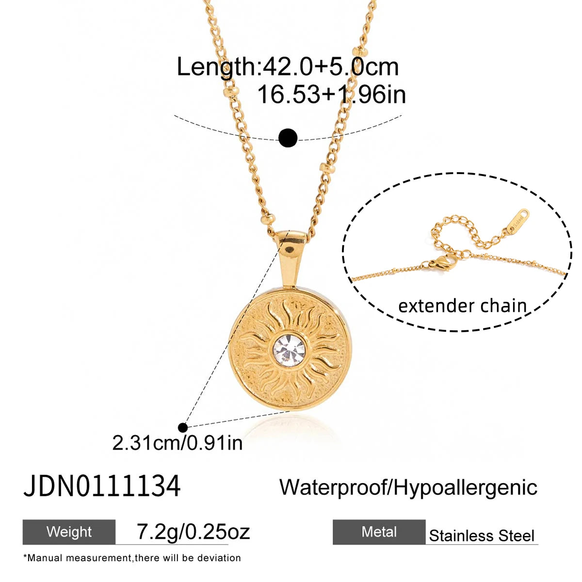 Moon Star Sun Double Side Pendant Necklace