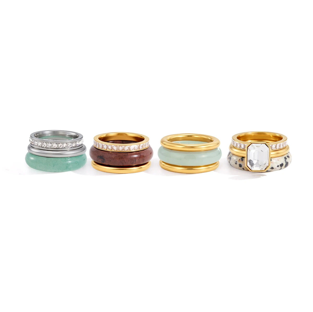 3Pcs/set Natural Stone Rhinestone Rings