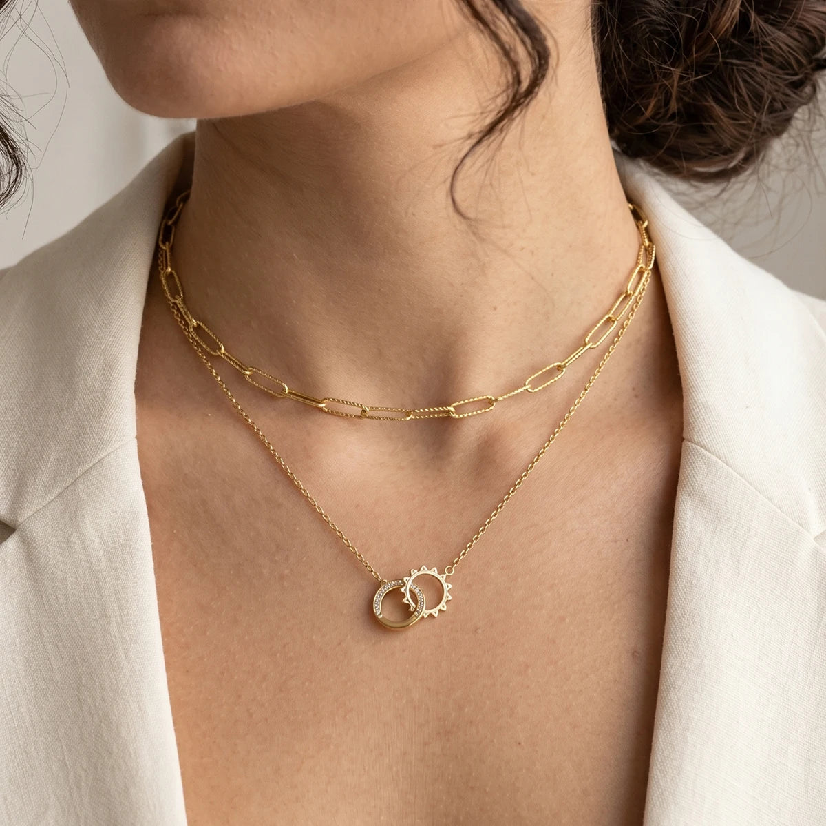 Double Circles Zircon Pendant Necklace
