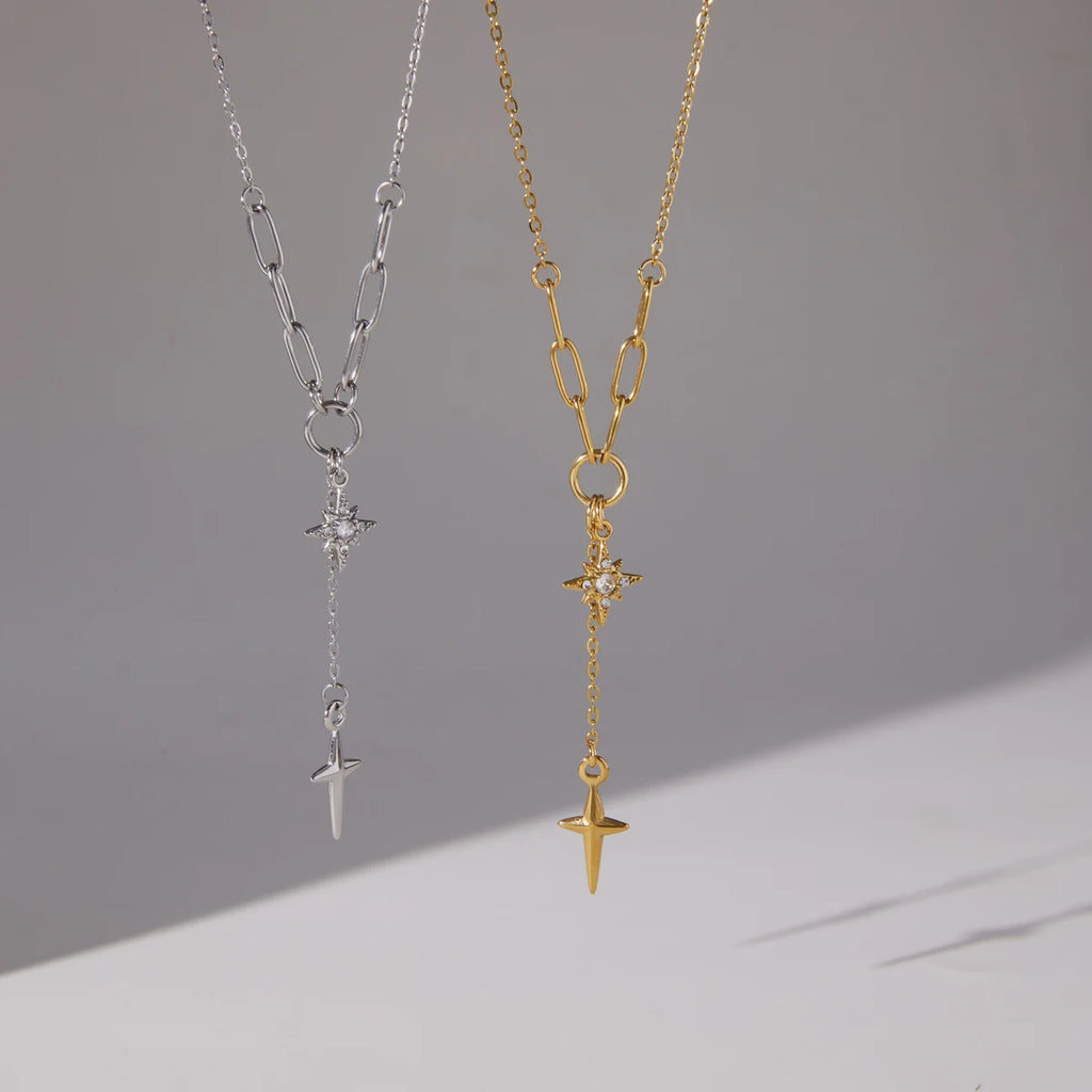 Star Cross Zircon Pendant Necklace