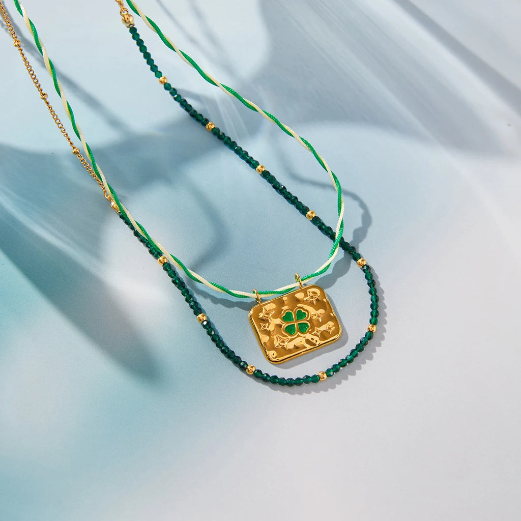 Elegant Green Beads Rope Chain Multilayer Necklace