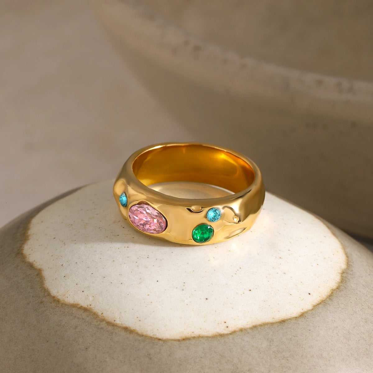 Color Zirconia Diamonds Stainless Steel Ring