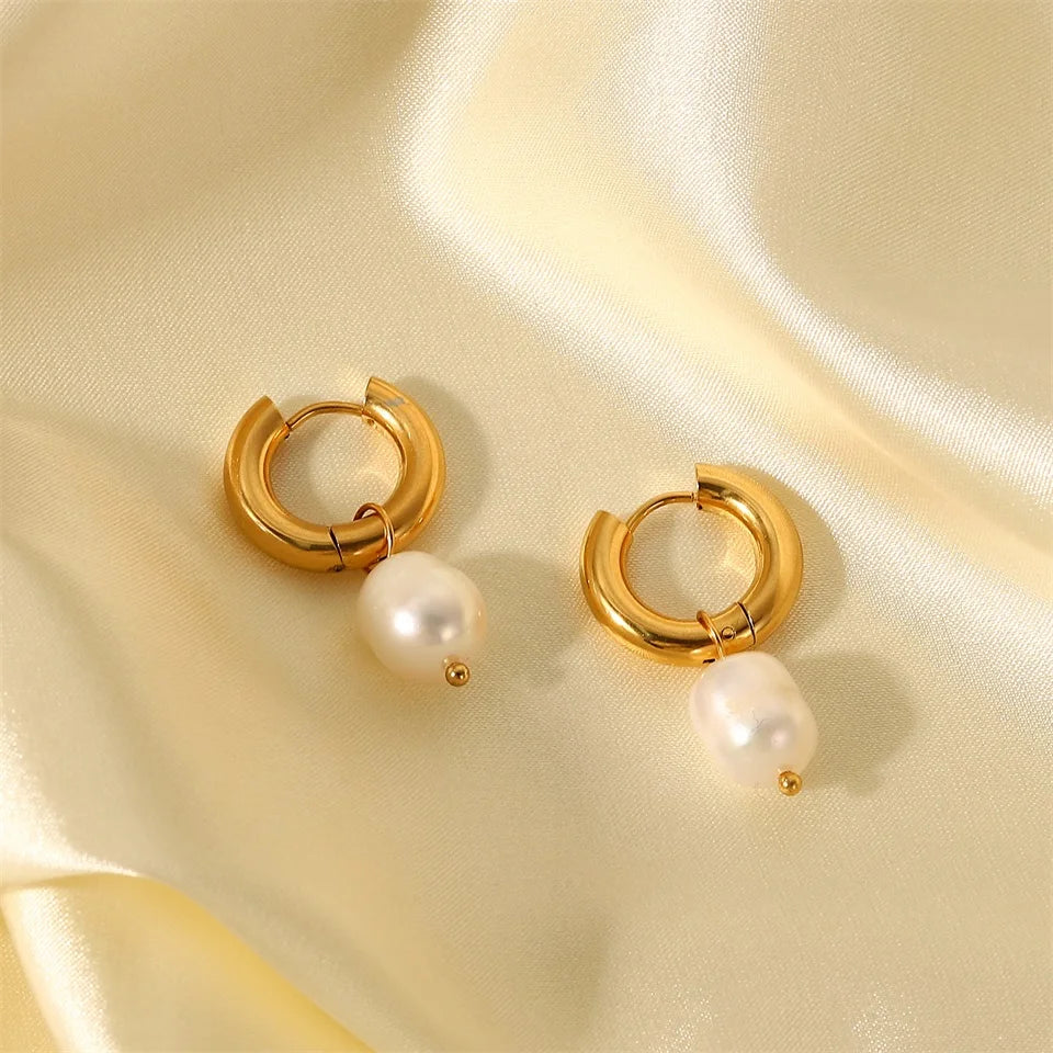 Stainless Steel Gold Plated Earrings Pearl Pendants Women's Earrings Trend Simple Pendant Earrings Party Jewelry 2022