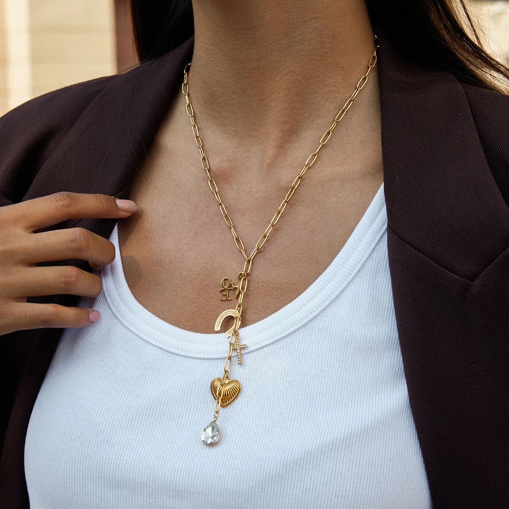 White Zirconia Cross Pendant Y-Shaped Chain Necklace