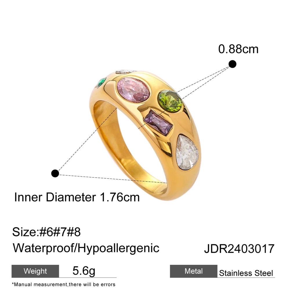 Color Cubic Zirconia Diamonds Stainless Steel Rings
