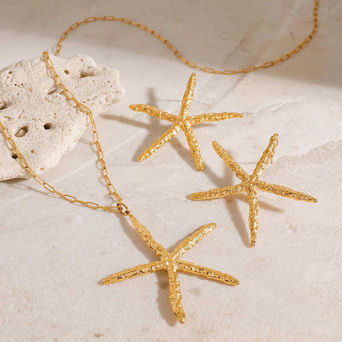 Oceanic Starfish Pendant Necklace & Earrings Set