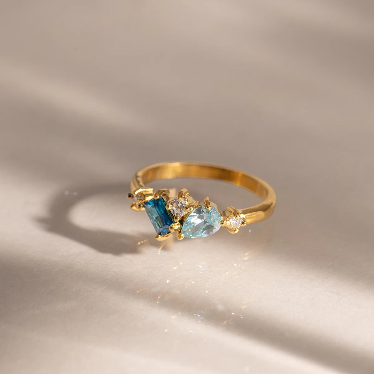 Elegant Blue Geometric Zircon Rings