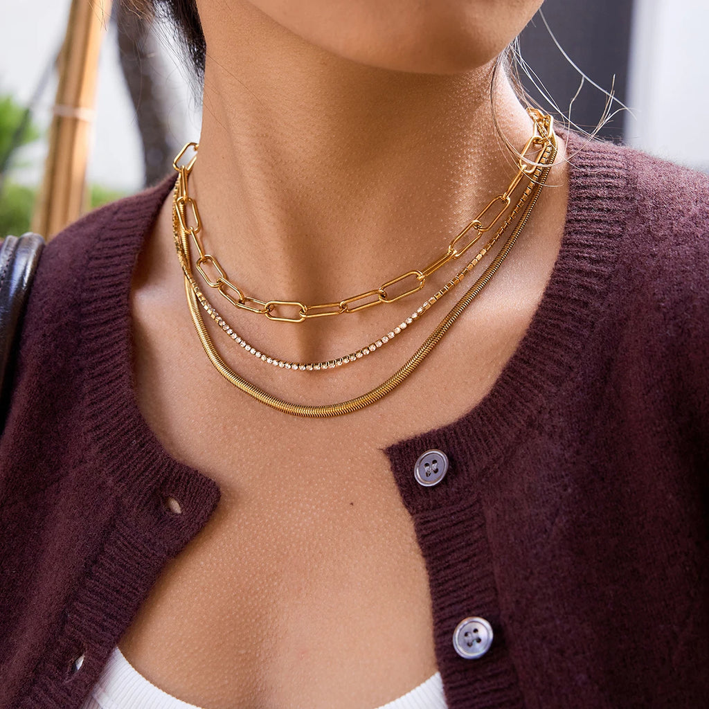 Minimalist Tennis Link Paperclip Snake Chain Necklace