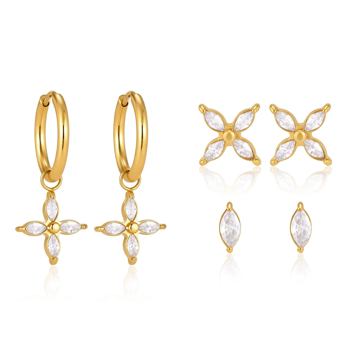3pcs/set Cross Cubic Zirconia Drop Earring
