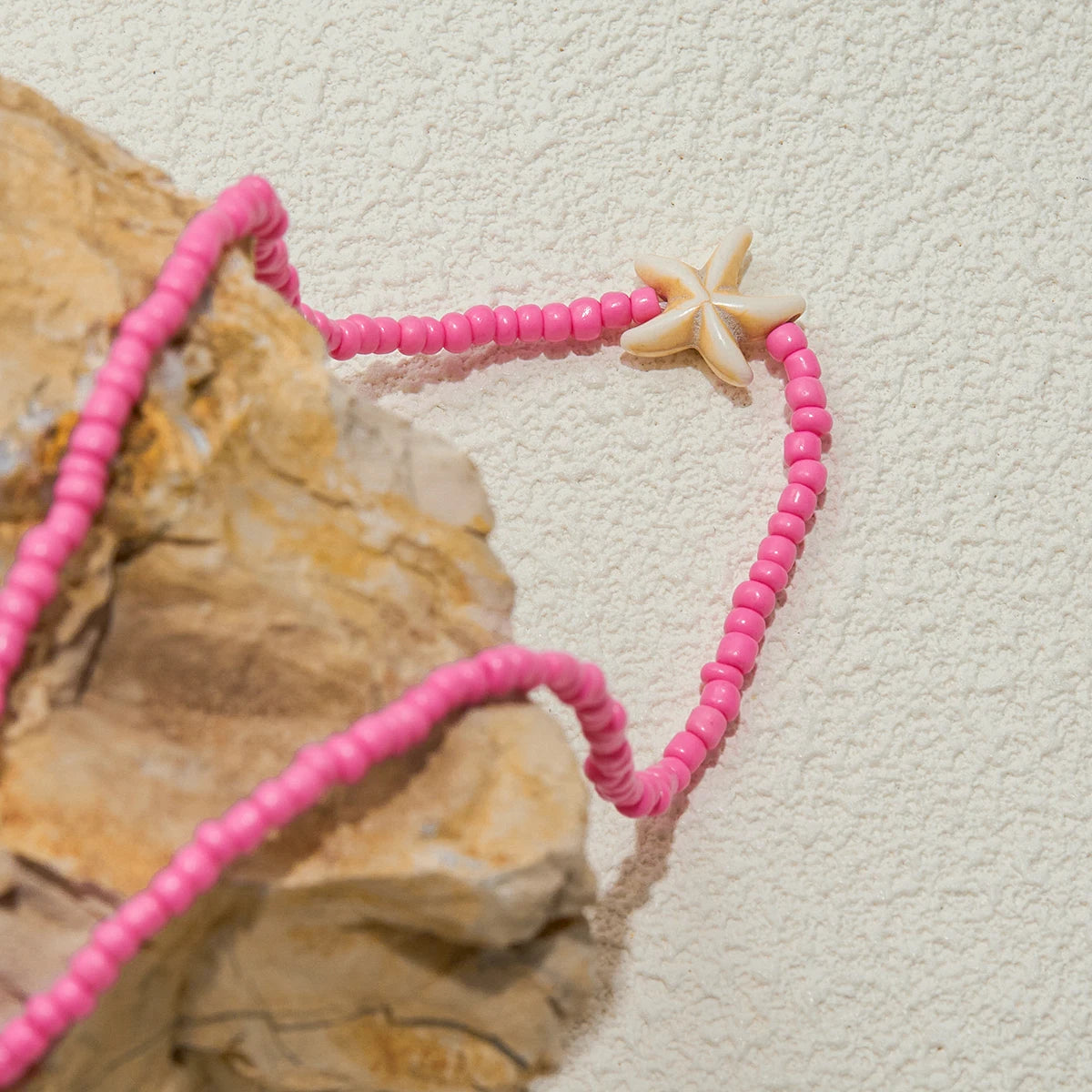 Bohemian Minimalist Geometric Starfish Pink Beads Necklace