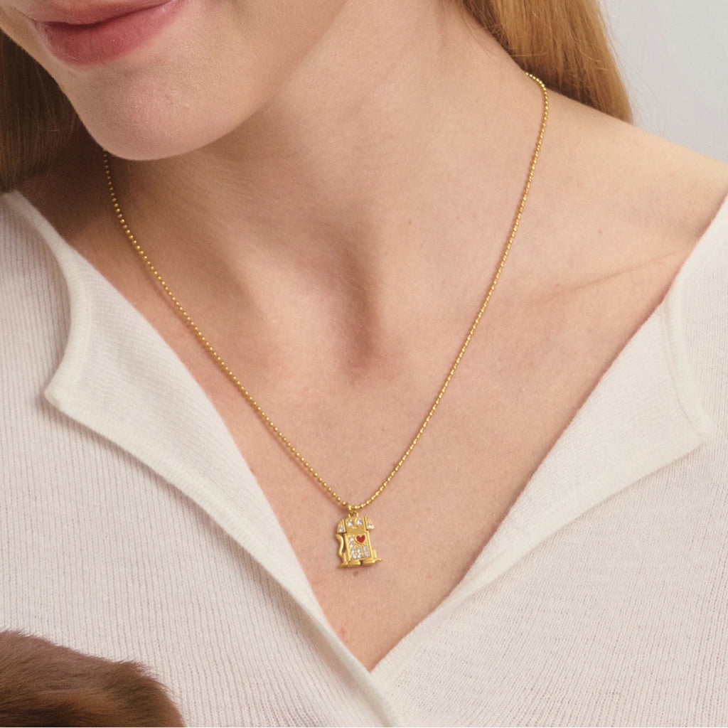 Cute Oil Drip Red Heart Crystal Dog Pendant Necklace