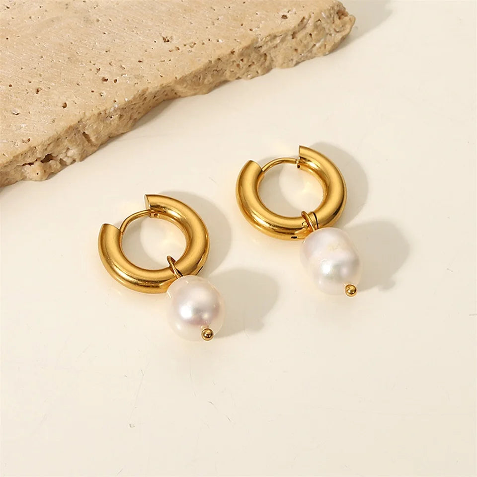 Stainless Steel Gold Plated Earrings Pearl Pendants Women's Earrings Trend Simple Pendant Earrings Party Jewelry 2022